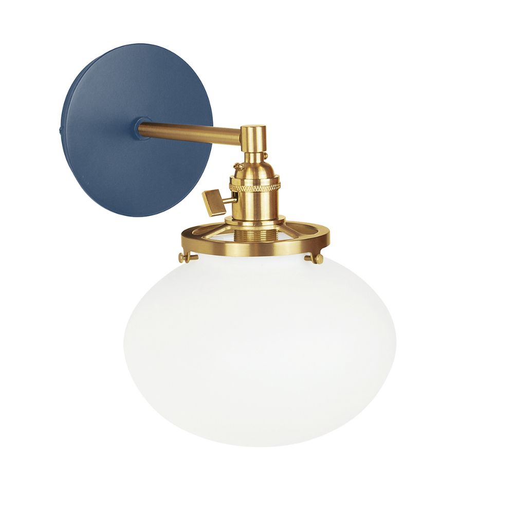 Montclair Lightworks SCM411-50-91 Uno 8" wall sconce, with acid etched glass shade,  Navy with Brushed Brass hardware
